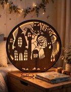 Sentop Drewniana lampa na Halloween - Dom strachu z sową | DRACO