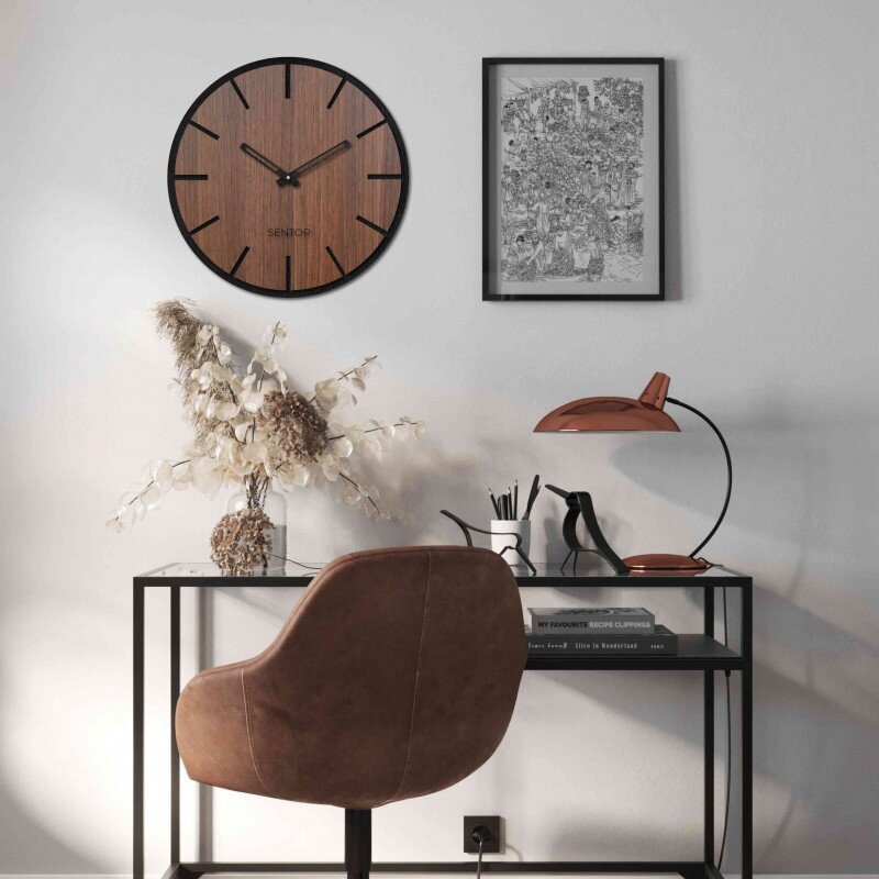 Sentop Drewniany zegar ścienny - | HDFK026 | orzech wenge