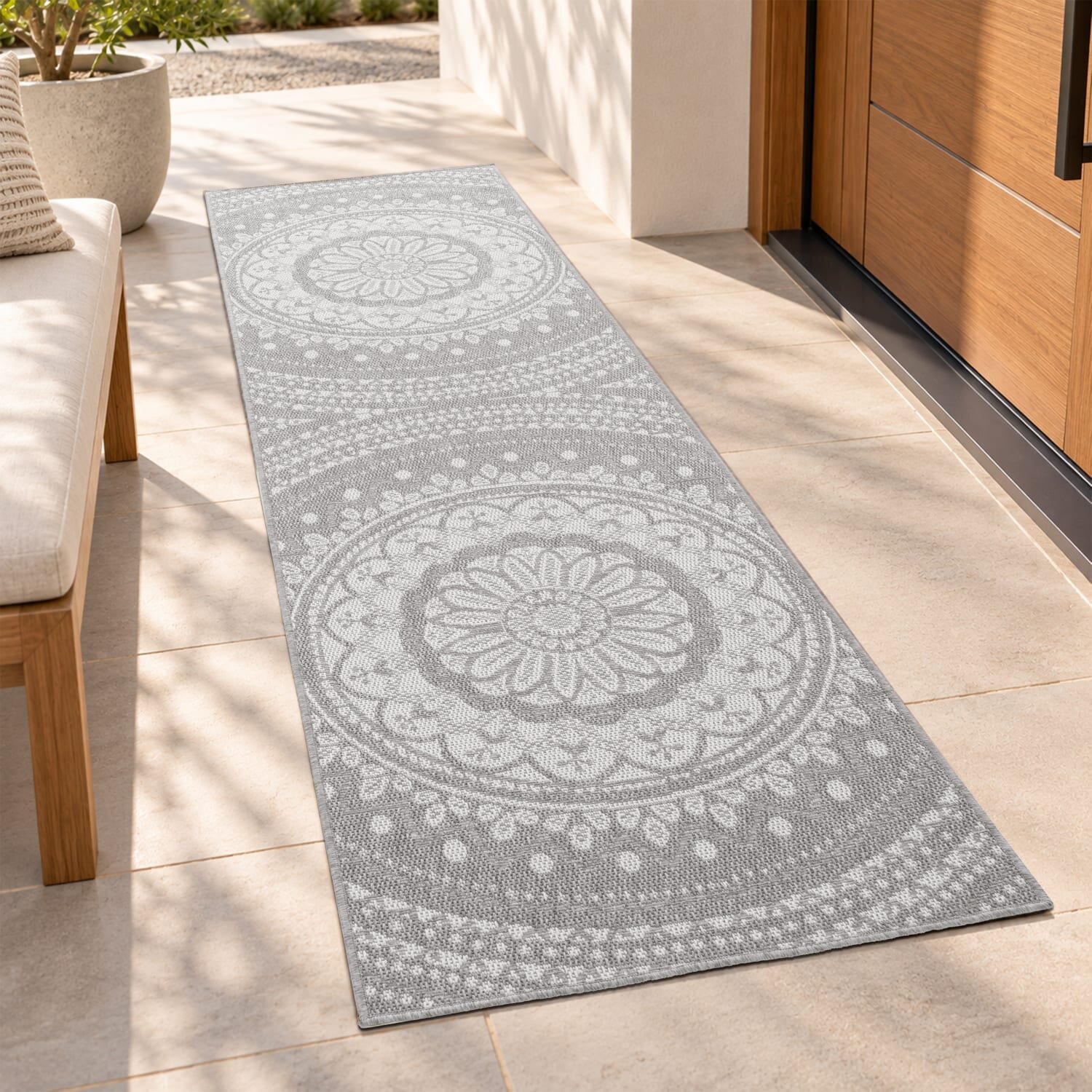 teppich.pl Dywan wewnętrzny i zewnętrzny Breezy szary 80x250 cm