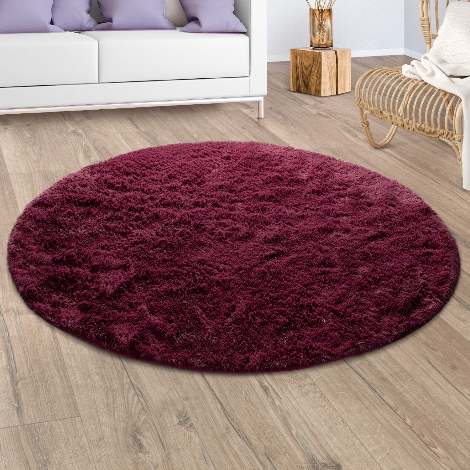 teppich.pl Dywan z wysokim włosiem Silvana fioletowy 80 cm okrągły