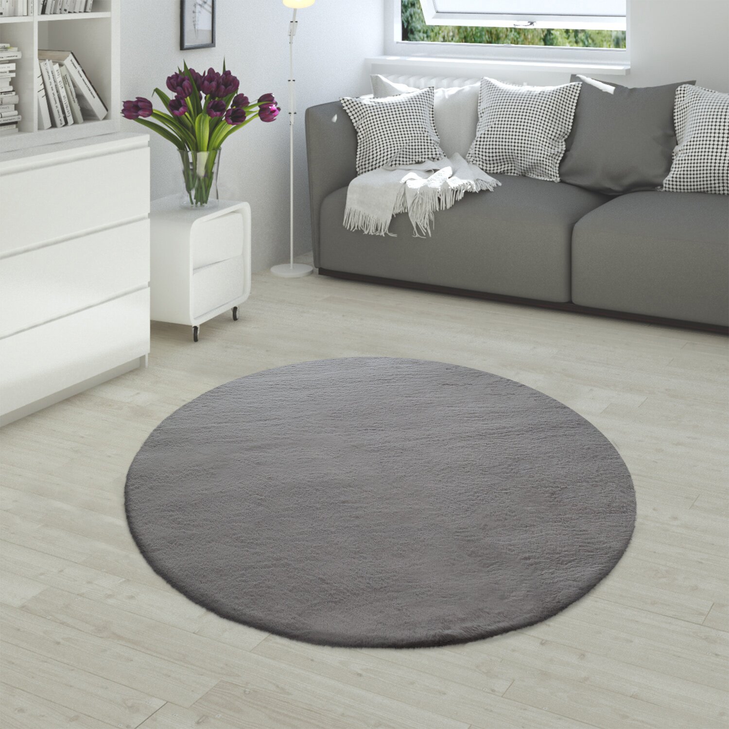 teppich.pl Dywanik futrzany Fluffy antracyt 120 cm okrągły