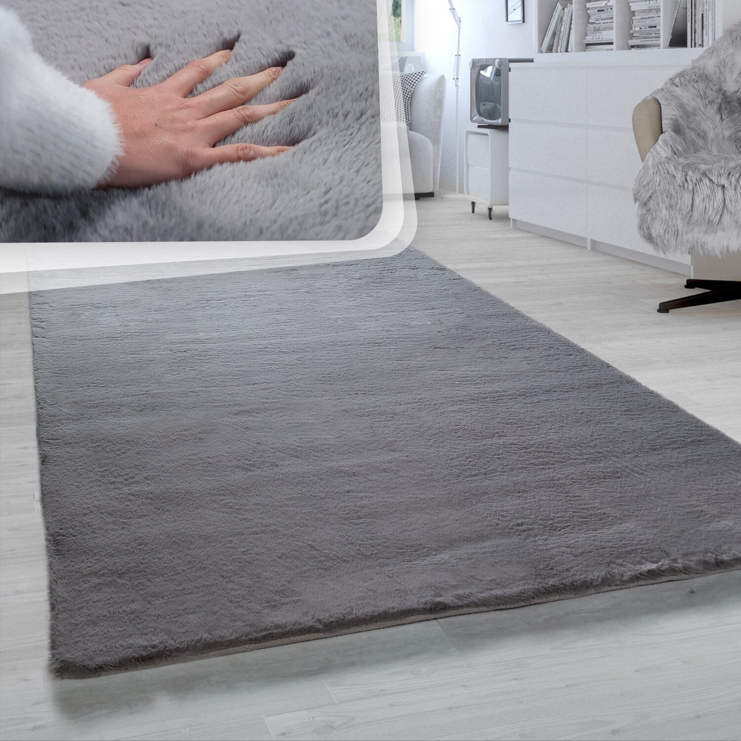 teppich.pl Dywanik futrzany Fluffy antracyt 200 cm kwadratowy
