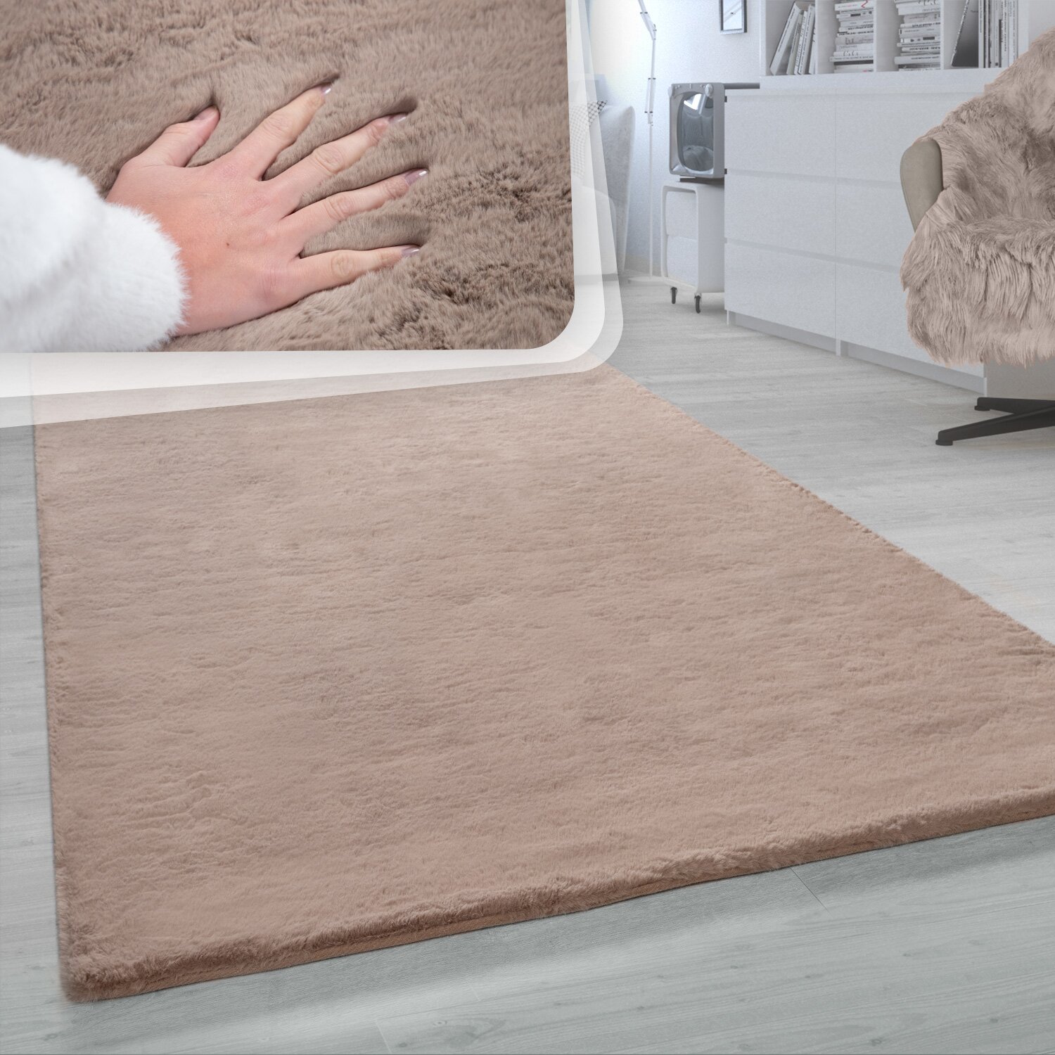 teppich.pl Dywanik futrzany Fluffy beżowy 200 cm kwadratowy