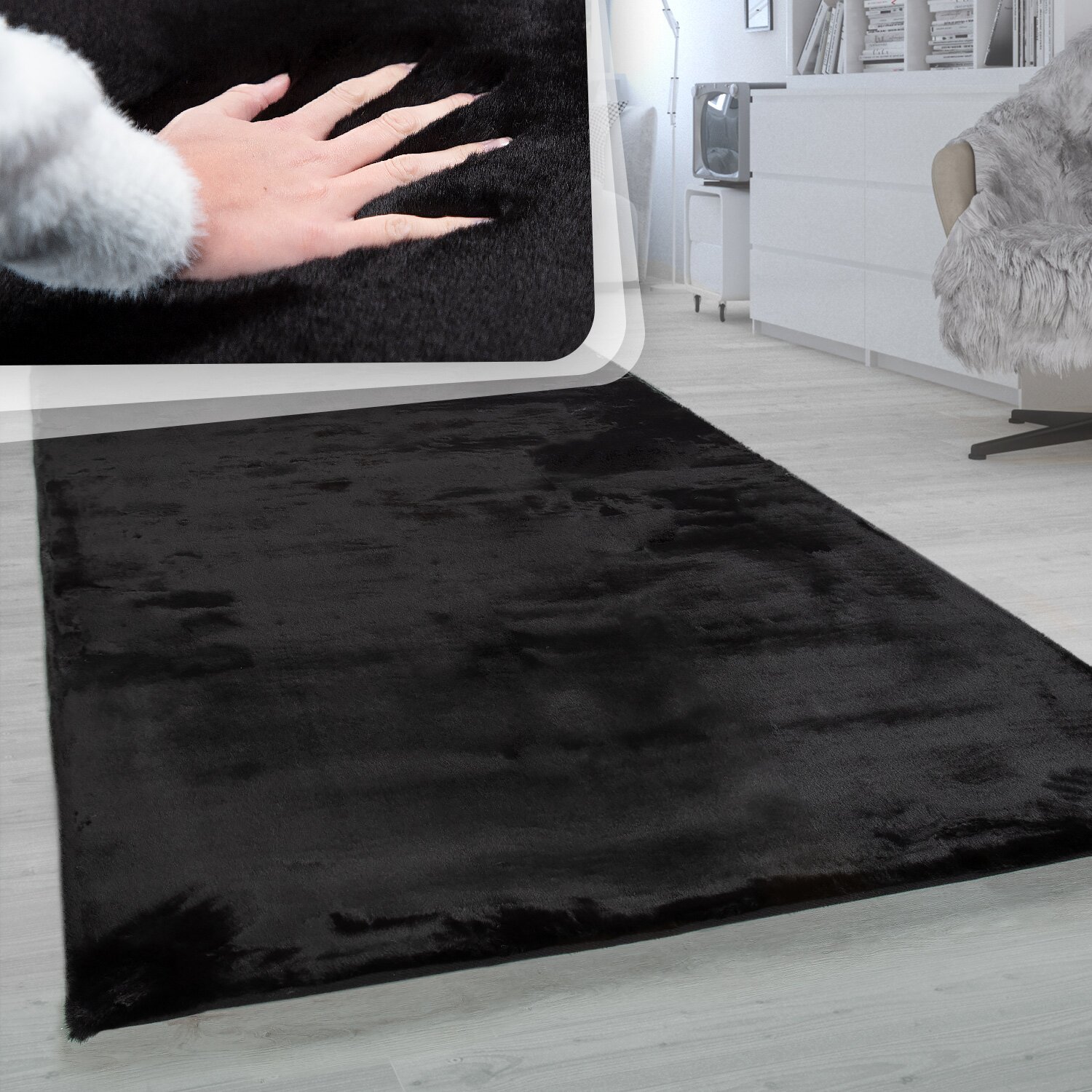 teppich.pl Dywanik futrzany Fluffy czarny 200x290 cm