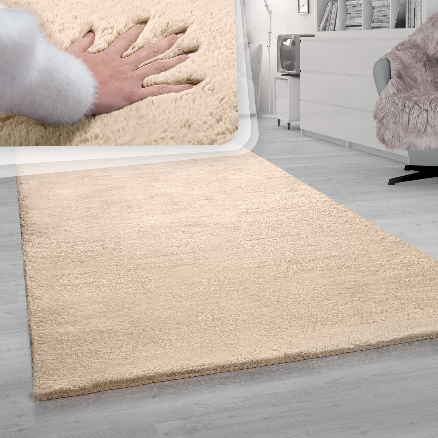 teppich.pl Dywanik futrzany Fluffy piasek 140x200 cm