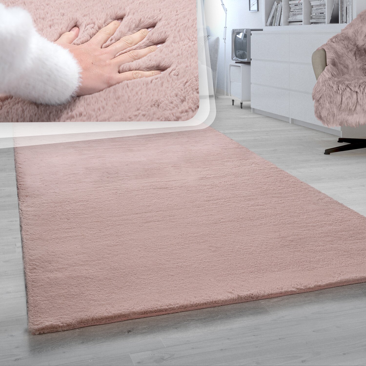 teppich.pl Dywanik futrzany Fluffy różowy 200 cm kwadratowy