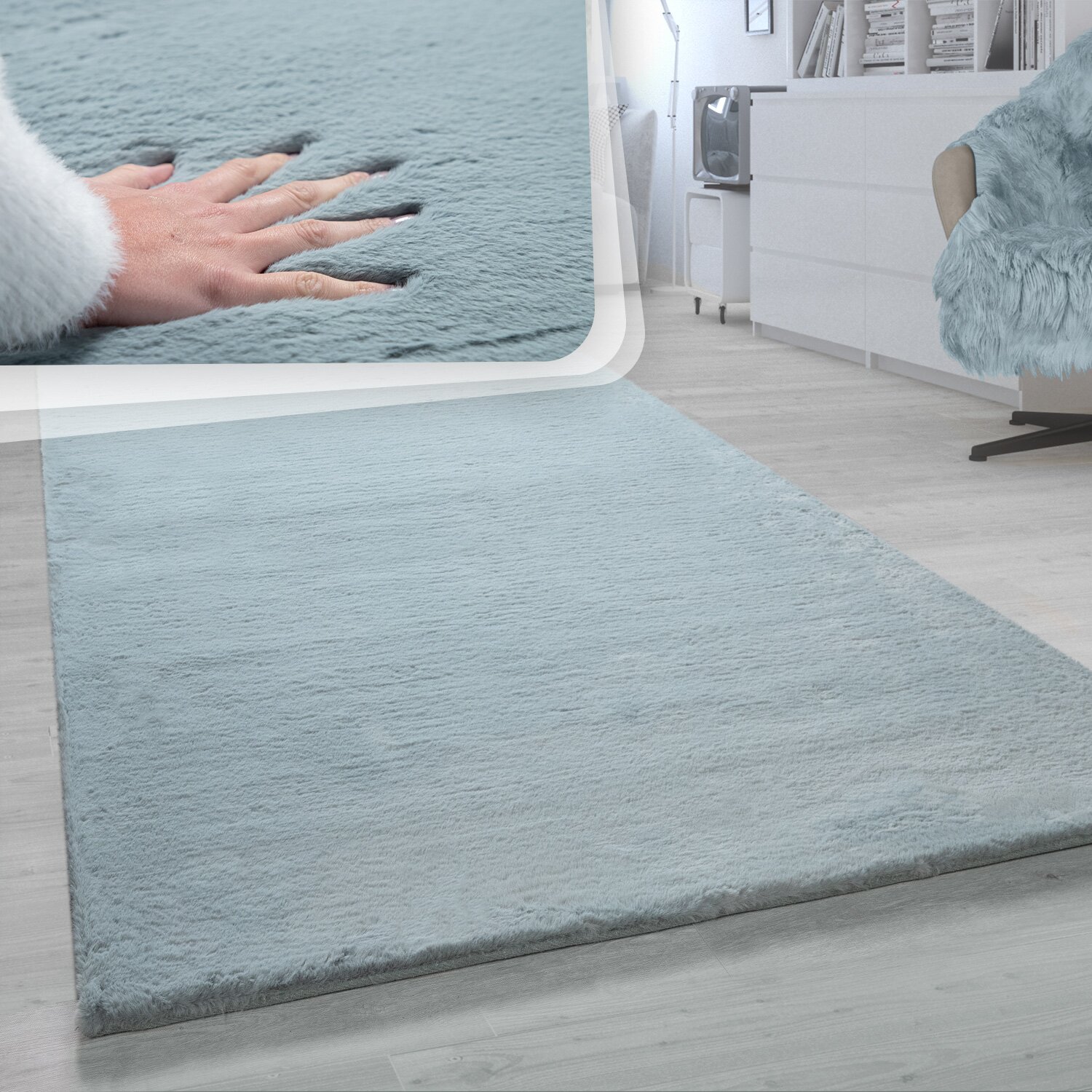 teppich.pl Dywanik futrzany Fluffy turkusowy 160x230 cm