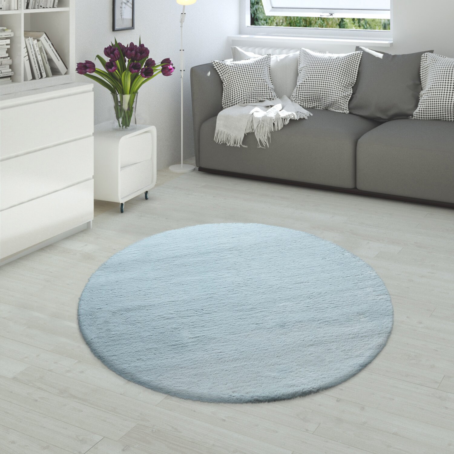 teppich.pl Dywanik futrzany Fluffy turkusowy 200 cm okrągłe