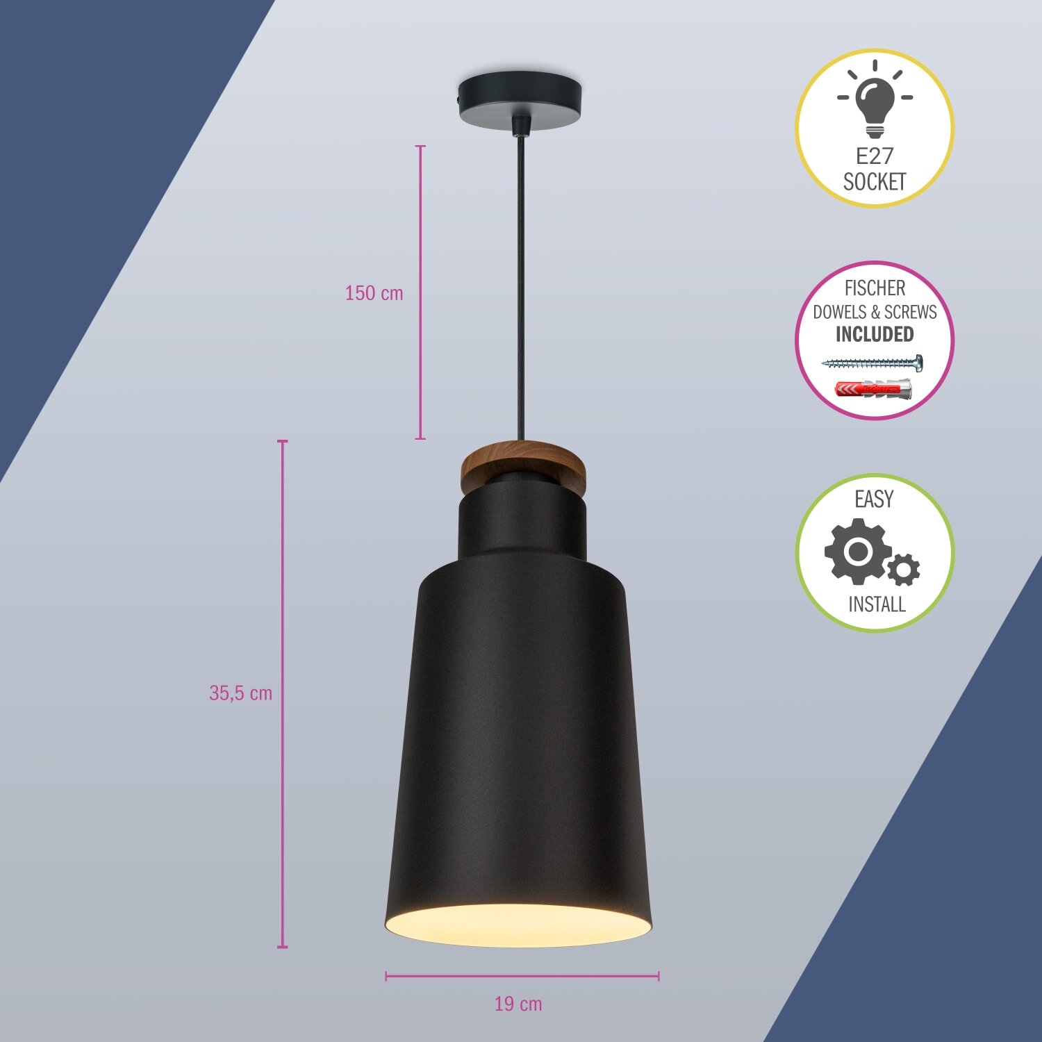 teppich.pl Lampa wisząca Jace czarny