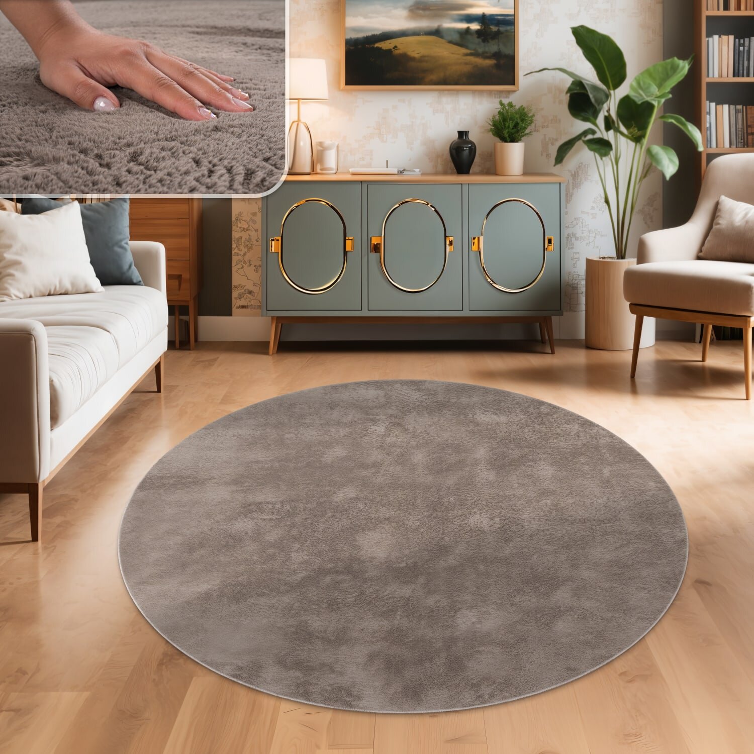 teppich.pl Puszysty dywan Solina taupe 120 cm okrągły
